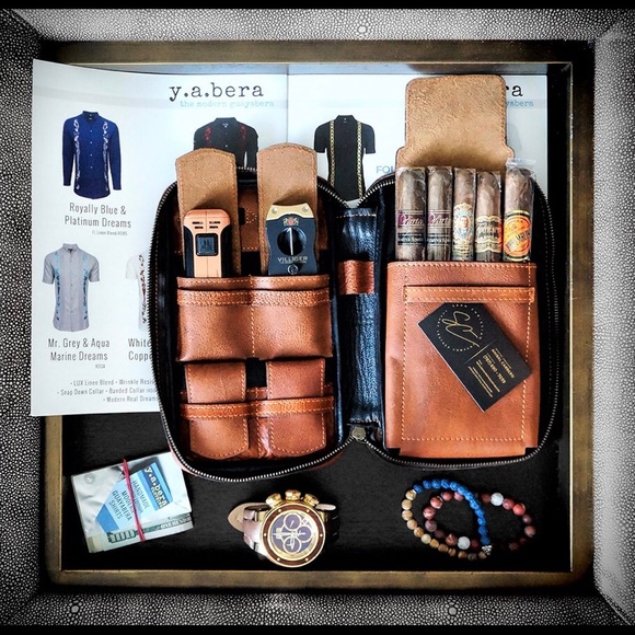 Black Leather Cigar Case with Leather Cigar Sets Eagle Color Printing Embossing